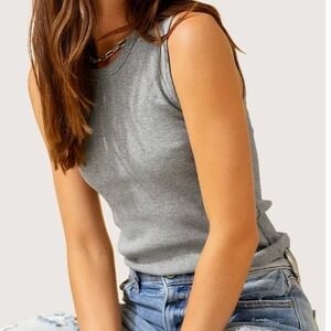 La Miel Gray Muscle Tank Top Ribbed Sleeveless Basic Small